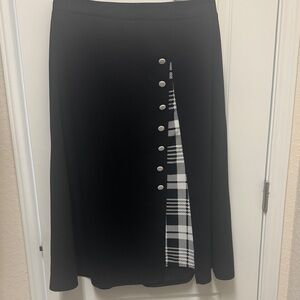 Black and White Button-Accent Skirt
